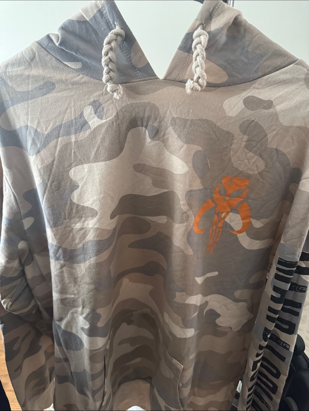 Men's Beige Camo Hooded Sweatshirt with Orange Logo